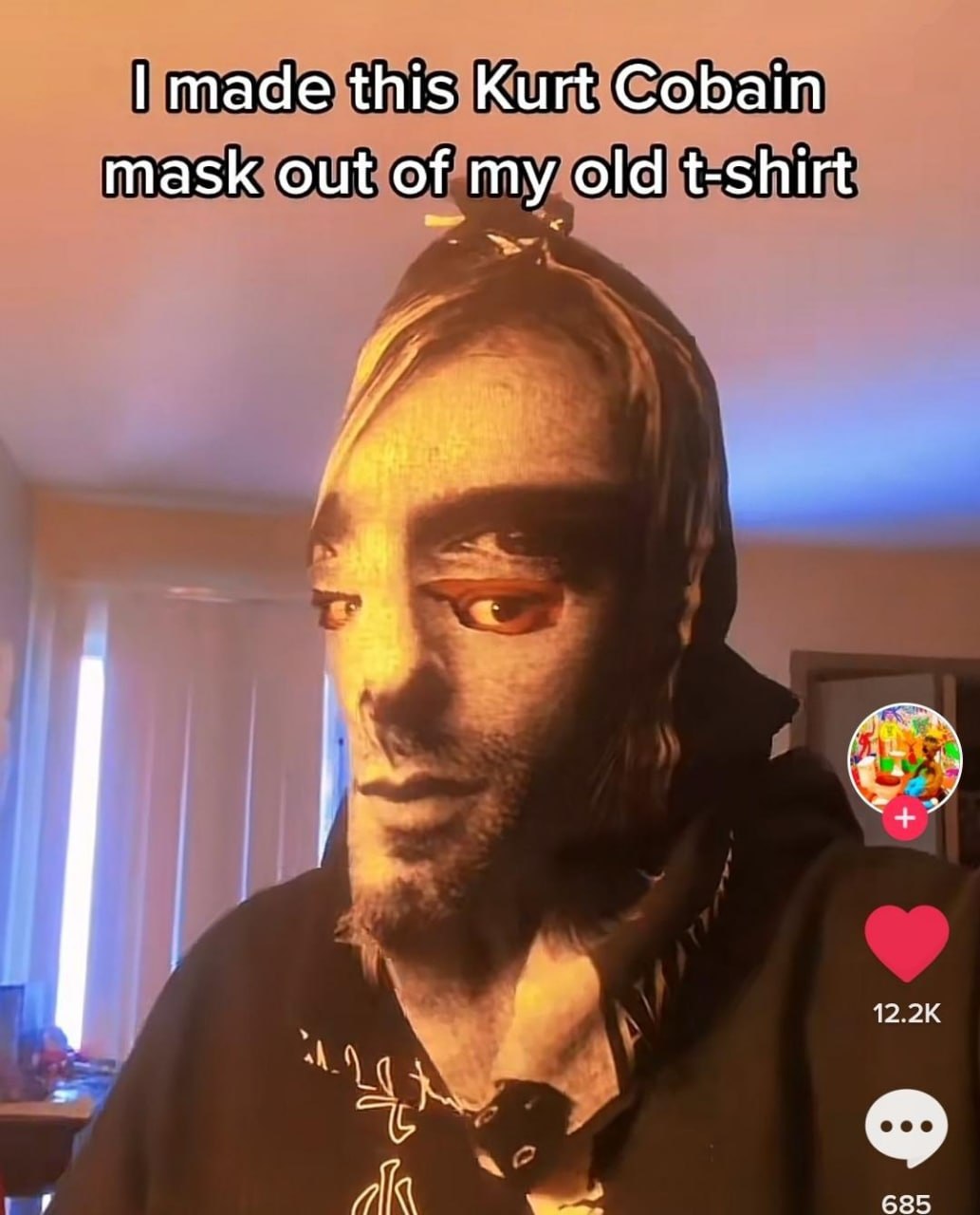 made this Kurt Cobain mask out of my old t-shirt 685