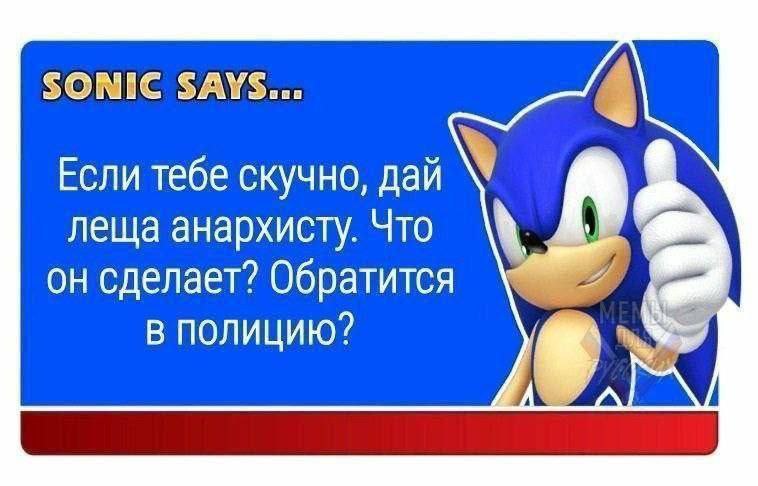 SONIC SAYS... Если тебе скучно, дай леща анархисту. Что он сделает? Обратится ПОЛИЦИЮ?