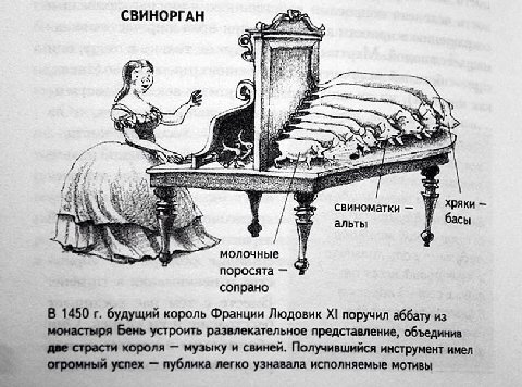 СВИНОРГАН С is свиноматки хряки альты 4 поросята 4 сопрано В 1450 будущий король Франции Людовик поручил аббату из монастыря Бень устроить развлекательное представление, объединив две страсти короля м