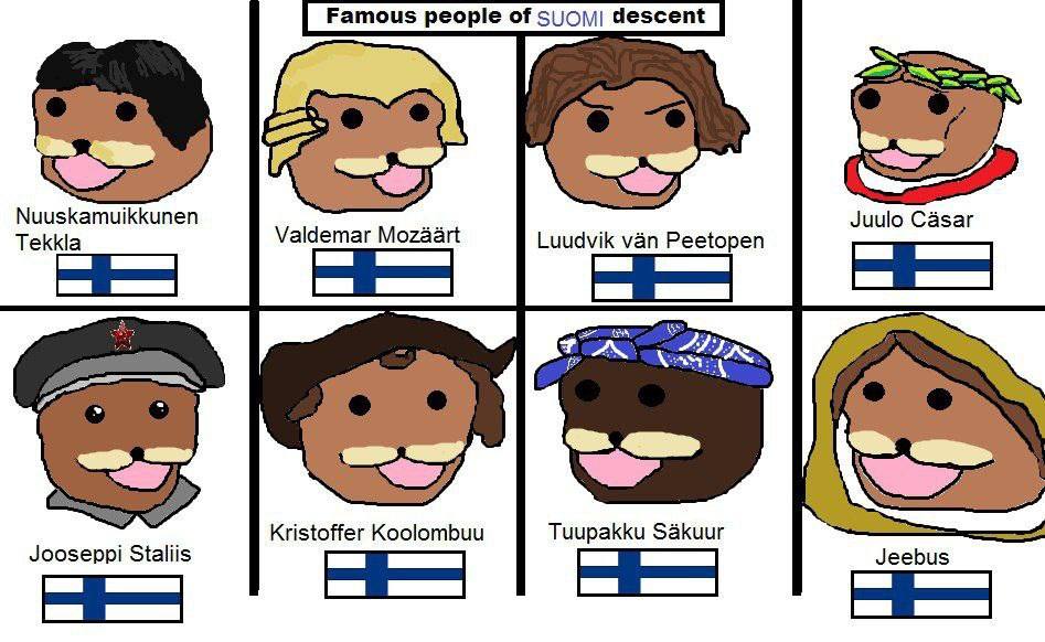 Famous people of descent Nuuskamuikkunen Juulo Casar Tekkla Luudvik van Peetopen 7% Kristoffer Koolombuu Tuupakku Sakuur Jooseppi Staliis НЕА