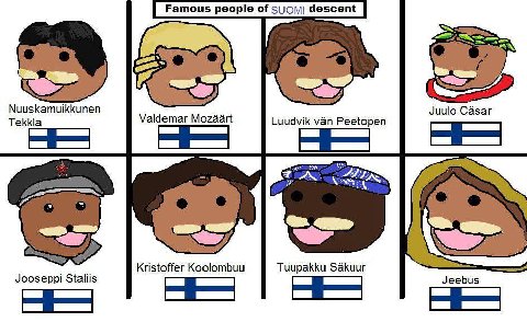 Famous people of descent Nuuskamuikkunen Juulo Casar Tekkla Luudvik van Peetopen 7% Kristoffer Koolombuu Tuupakku Sakuur Jooseppi Staliis НЕА