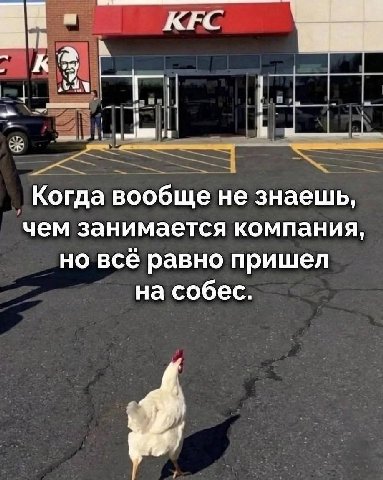 KFC Когда вообще не знаешь, чем занимается компания, но всё равно пришел на собес.