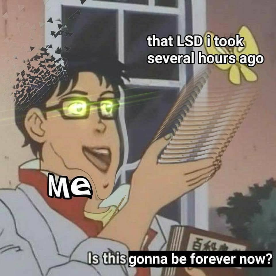 that LSD several hours ago Me Is this gonna be forever now?