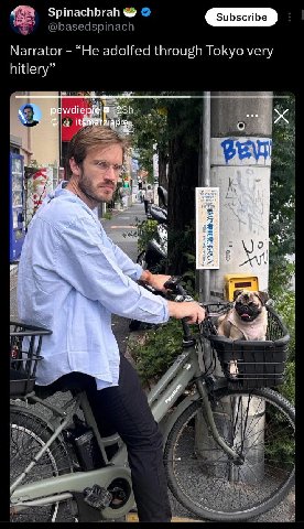 Spinachbrah @basedspinach Narrator “He adolfed through Tokyo very hitlery” В. it 7% alt; a у 1 4 Я