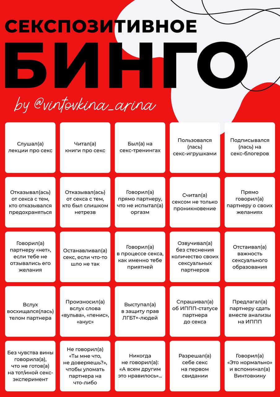 ИВНОЕ 5 @unfovlina, Пользовался Подписывался Слушал(а) Читал(а) Был(а) на (пась) (пась) на лекции про секс книги про секс секс-тренингах секс-игрушками секс-блогеров Отказывал(ась) Говорил(а) Прямо Сч