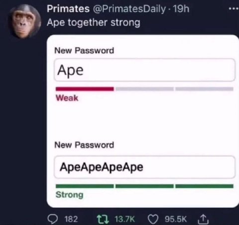 Primates @PrimatesDaily у Ape together strong New Password Ape Weak New Password ApeApeApeApe Strong 13 13 5К