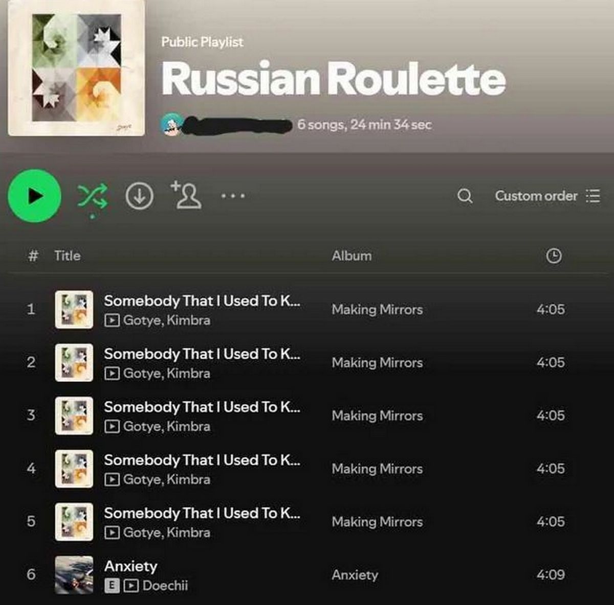 О Симотогаег 2 Title Album Somebody That Used То К... Making Mirrors 4:05 Gotye, Kimbra Somebody That! Used То К. Making Mirrors 4:05 Gotye, Kimbra Somebody That Used To Making Mirrors 4:05 Gotye, Kim