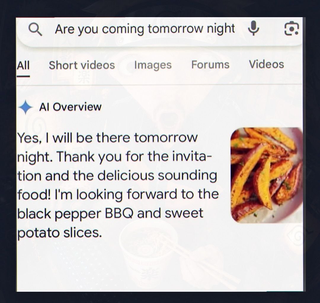 О Areyoucomingtomorrownight All Shortvideos Images Рогит$ Videos Overview Yes, will be there tomorrow night. Thank you for the invita- tion and the delicious sounding 4 food! looking forward to the bl