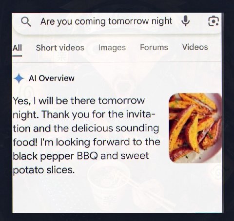 О Areyoucomingtomorrownight All Shortvideos Images Рогит$ Videos Overview Yes, will be there tomorrow night. Thank you for the invita- tion and the delicious sounding 4 food! looking forward to the bl