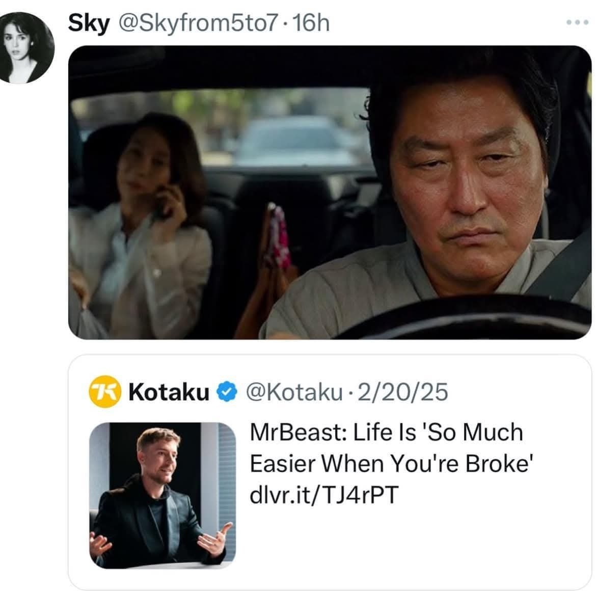 Sky @Skyfrom5to7 2 Kotaku @Kotaku 2/20/25 MrBeast: Life Is 'So Much Easier When You're Broke'
