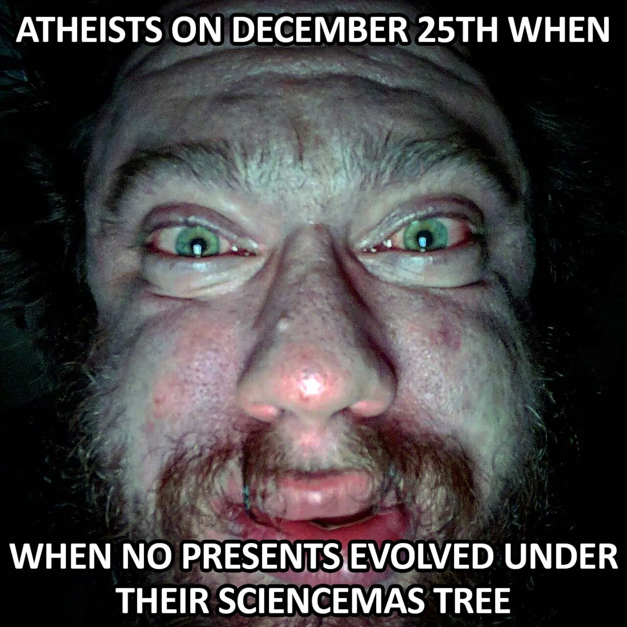 ATHEISTS ON DECEMBER WHEN WHEN NO PRESENTS,EVOLVED UNDER THEIR SCIENCEMAS TREE