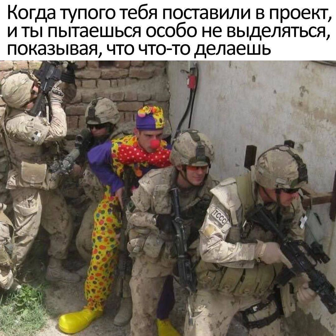 Когда тупого тебя поставили в проект, иты пытаешься особо не выделяться, показывая, что что-то делаешь rer a