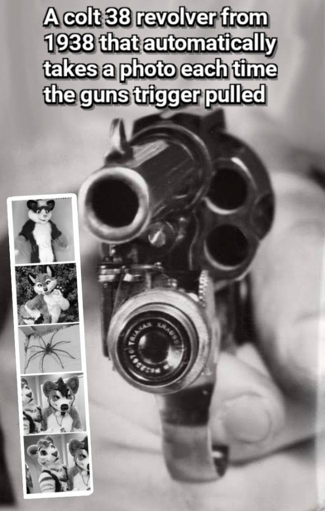 А colt 38 revolver from 1938 that automatically takes a photo each time the guns‘trigger. pulled