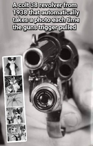 А colt 38 revolver from 1938 that automatically takes a photo each time the guns‘trigger. pulled