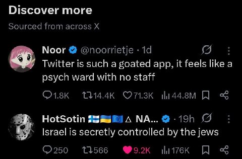 Discover more Моог Twitter is such a goated app, it feels а psych ward with no Israel is secretly controlled the jews