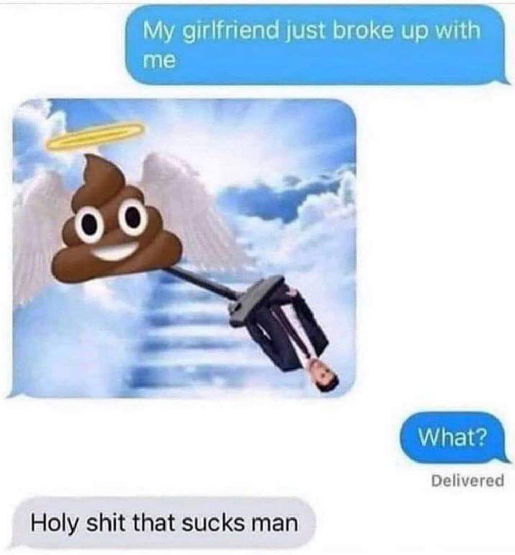 My girlfriend just broke up with me Delivered Holy shit that sucks man