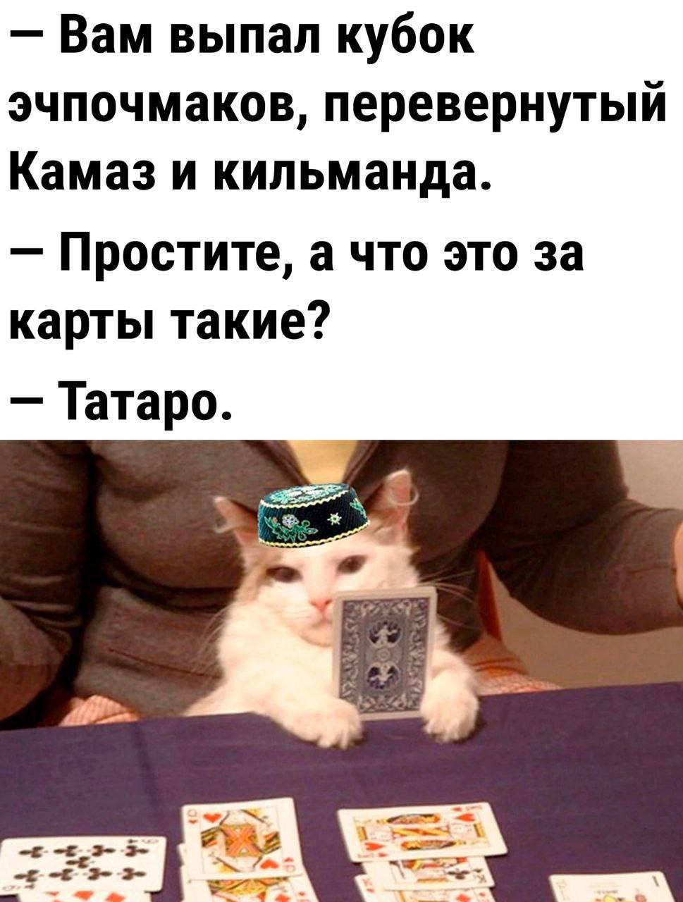Вам выпал кубок эчпочмаков, перевернутый Камаз и кильманда. Простите, а что это за карты такие? Татаро.