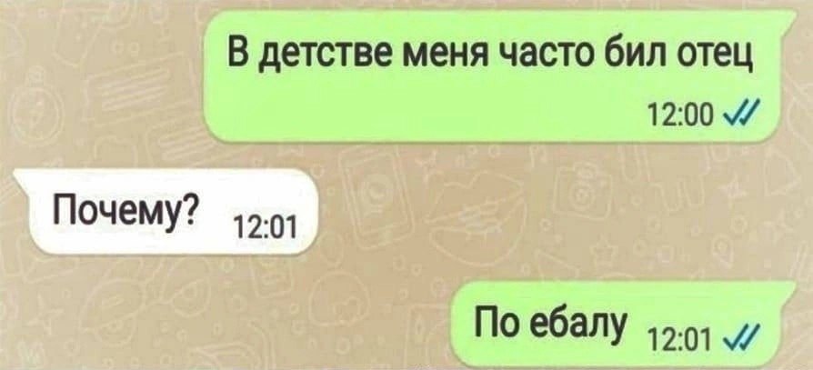 В детстве меня часто бил отец 12:00 Почему? No ебалу