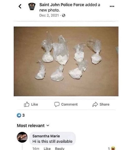 Saint John Police Force added а eee new photo Dec 2, 2021 8 Like Comment a Share Most relevant Samantha Marie is this still available 14" Reply 1