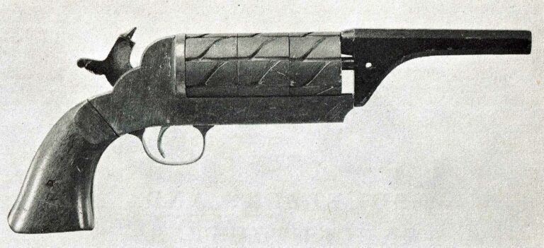 In 1873, W. H. Phillip patented an exceptionally complicated rimfire revolver that could be used with two cylinders like the ones mentioned previously, but it had the added bonus of also being able to