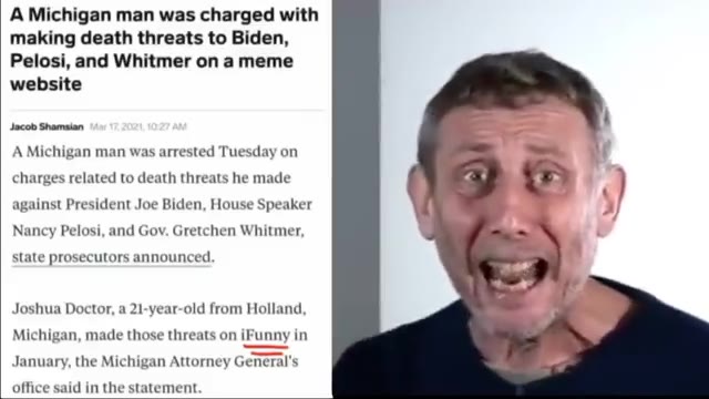 A Michigan man was arrested Tuesday on = iy making death threats to Biden, Pelosi, and Whitmer оп a тете charges related to death threats he made = against President Joe Biden, House Speaker state pro