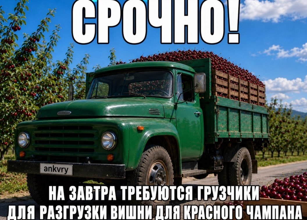 о К SABTPA ТРЕБУЮТСЯ ГРУЗЧИК Woe _ДЛЯ РАЗГРУЗКИ ВИШИИ ДЛЯ КРАСНОГО ЧАМПАНА