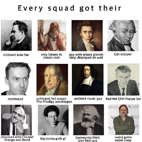 Every squad got their midwest emo fan only listens to guy with ariana grande Can enjoyer classic rock vinyl displayed on wall methhead unhinged hot queen ambient music Red Hot Chili Pepper boi The Pro