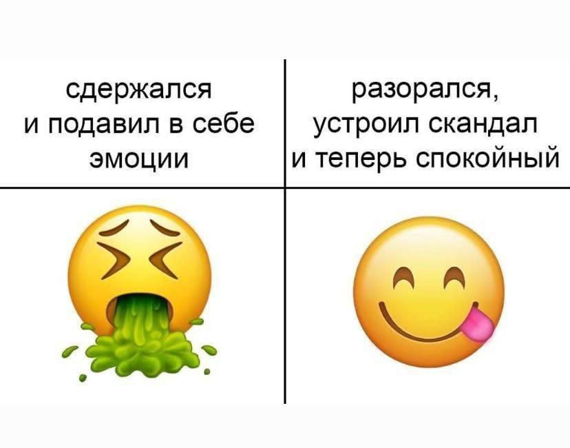 сдержался разорался, и подавил в себе устроил скандал эмоции и теперь спокойный