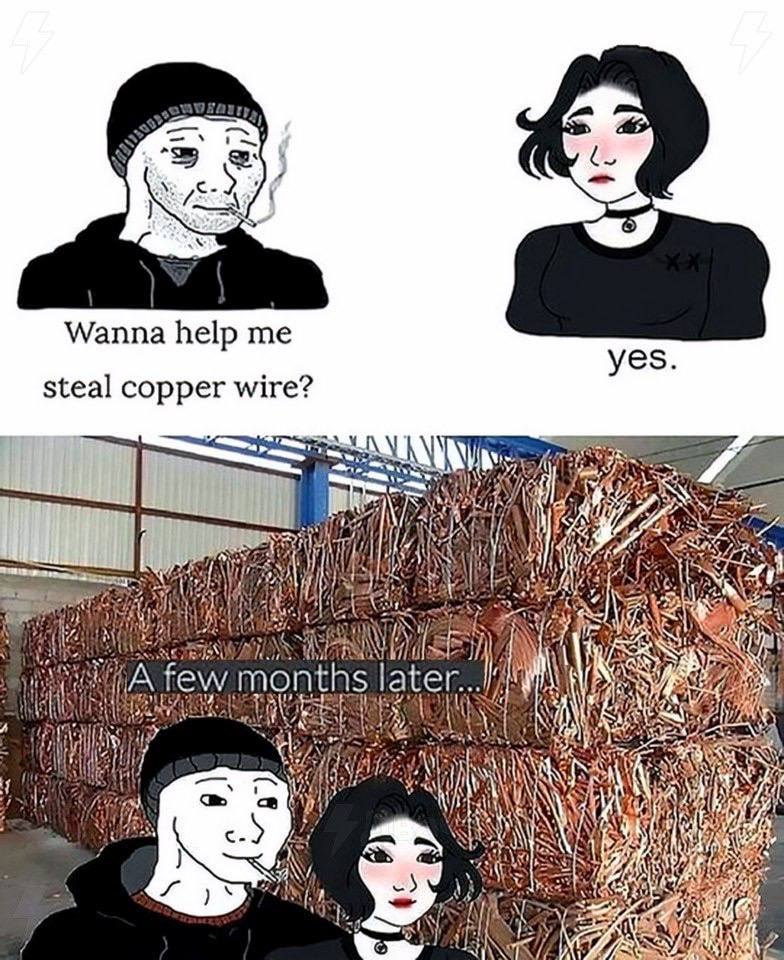 5 Wanna help me yes. steal copper wire? 5 he у И At 2 |а he month ater С