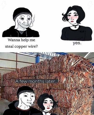 5 Wanna help me yes. steal copper wire? 5 he у И At 2 |а he month ater С