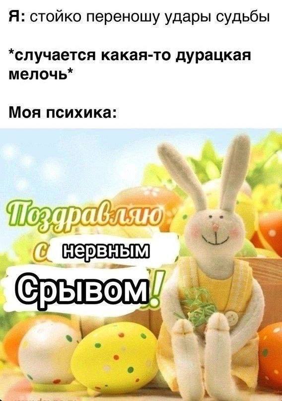 Я: стойко переношу удары судьбы *случается какая-то дурацкая мелочь* Моя психика: Поздравляк