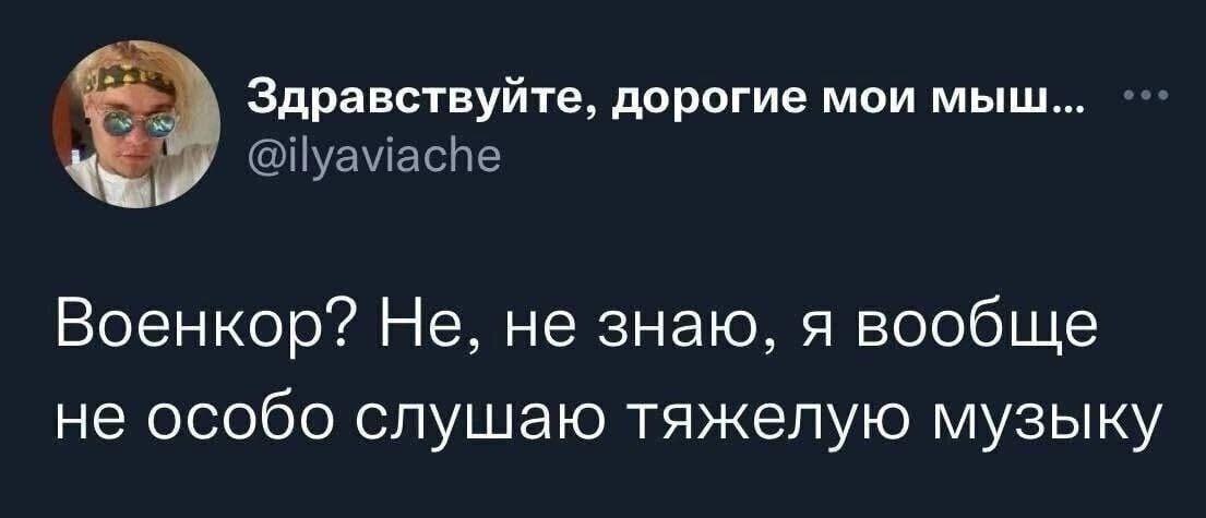 Здравствуйте, дорогие мои мыш... Военкор? Не, не знаю, я вообще не особо слушаю тяжелую музыку