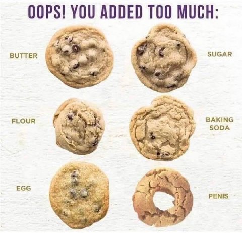 TOO MUCH: OOPS! YOU ADDED SUGAR BUTTER FLOUR BAKING SODA {6 EGG PENIS