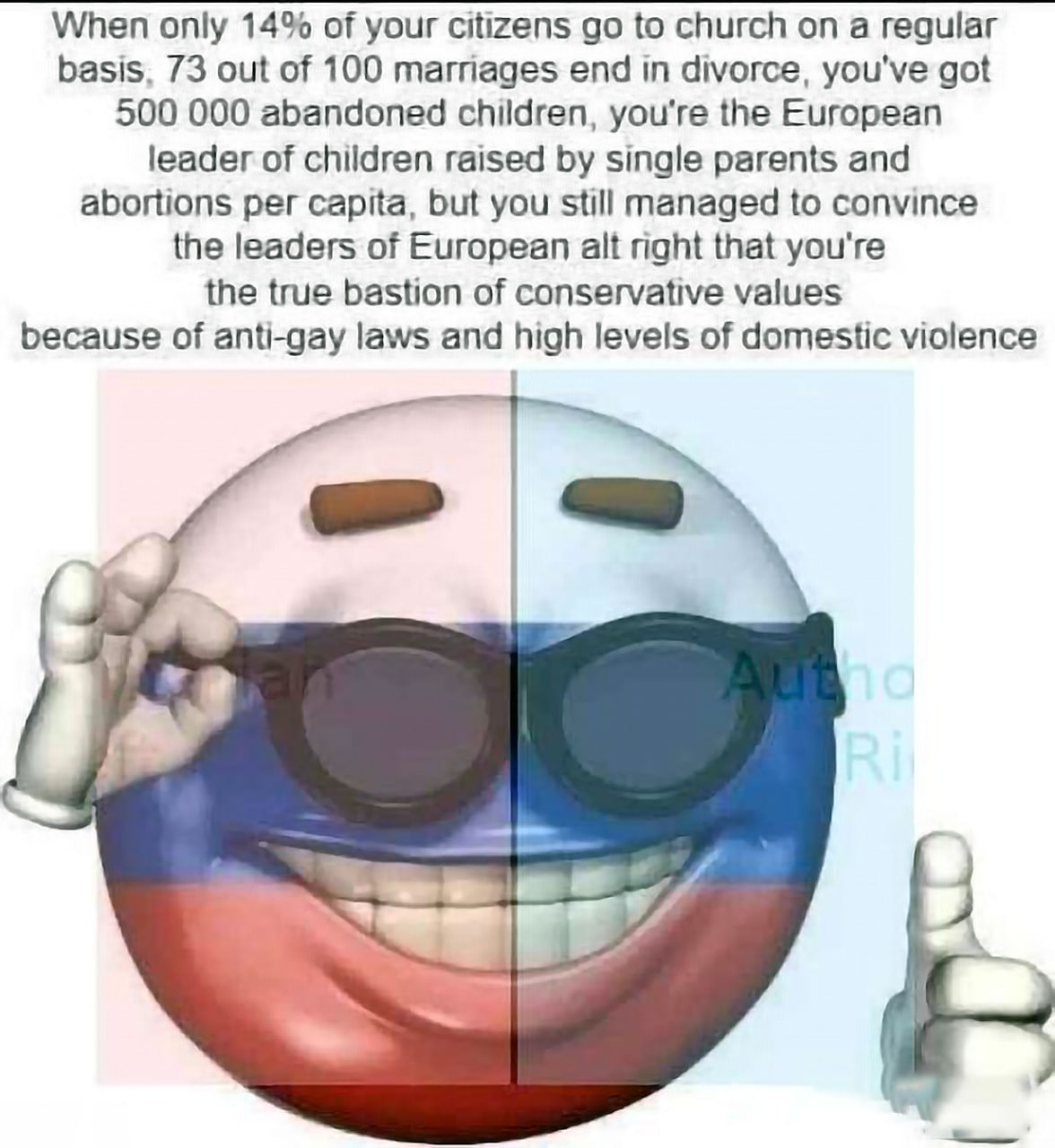 When only 14% of your citizens to church а reqular basis, 73 out of 100 marnages end in divorce, you've got 500 000 abandoned children, you're the European leader of children raised single parents and
