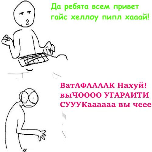 Да ребята всем привет гайс хеллоу пипл хааай! ВатАФААААК Нахуй! выЧОООО УГАРАИТИ CYYYKaaaaaa вы чеее