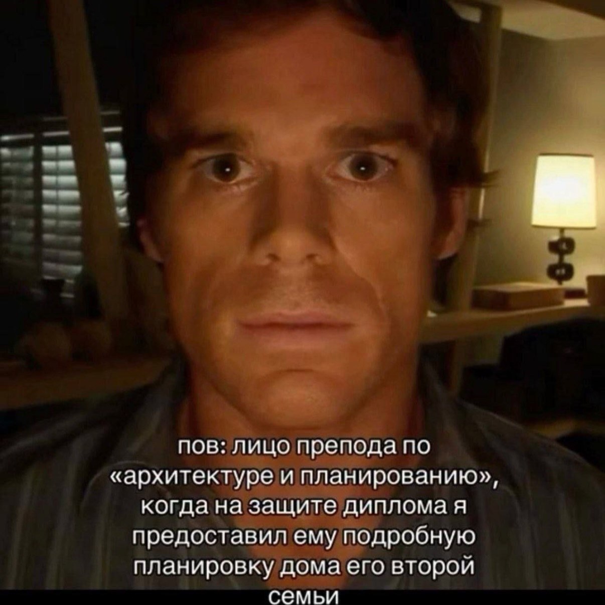 пов: лицо препода по «архитектуре и планированию», когда на защите диплома я предоставил ему подробную планировку дома его второй семьи