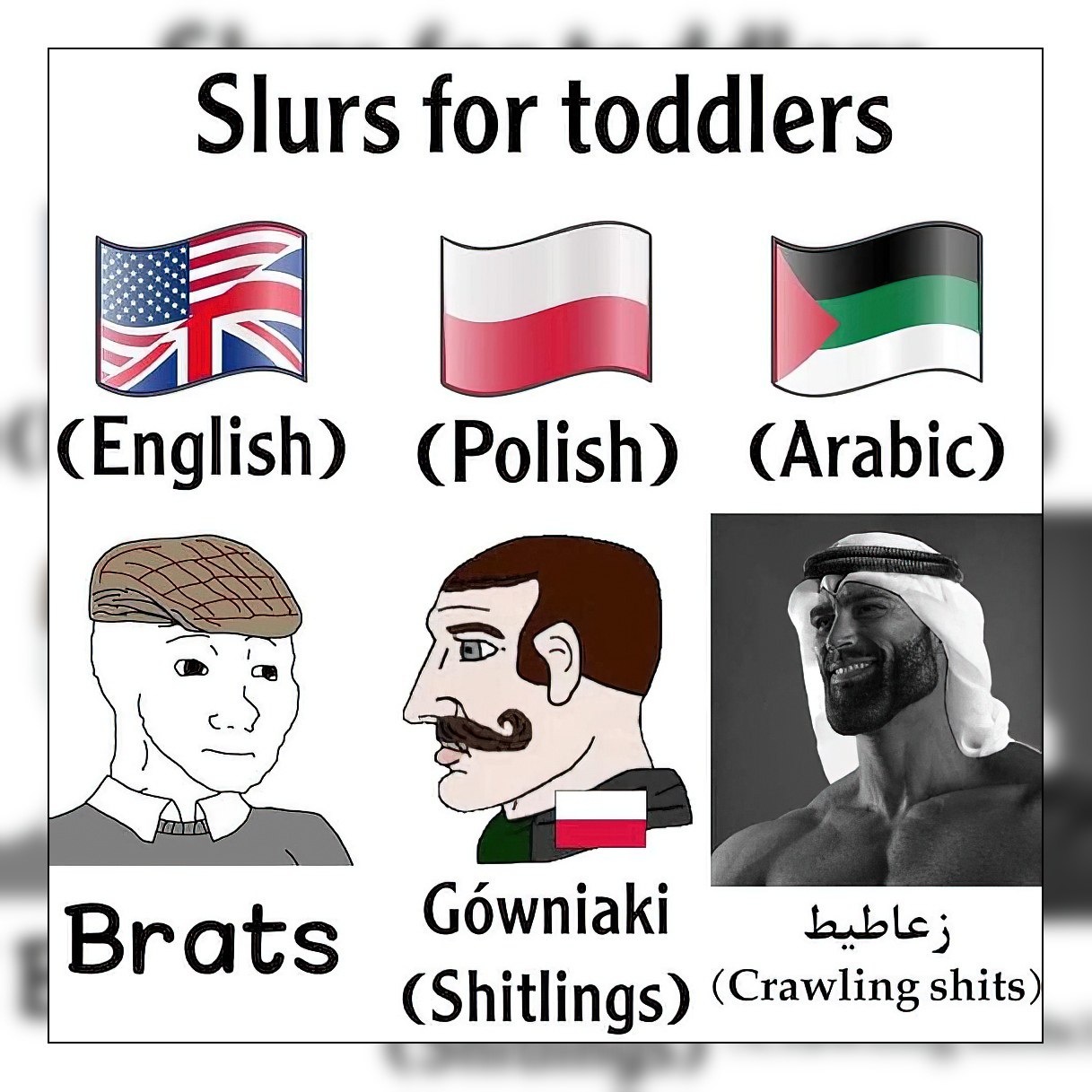 Slurs for toddlers CEnglish (Polish) (Arabic) Gowniaki (Shitlings) (Crawling shits)