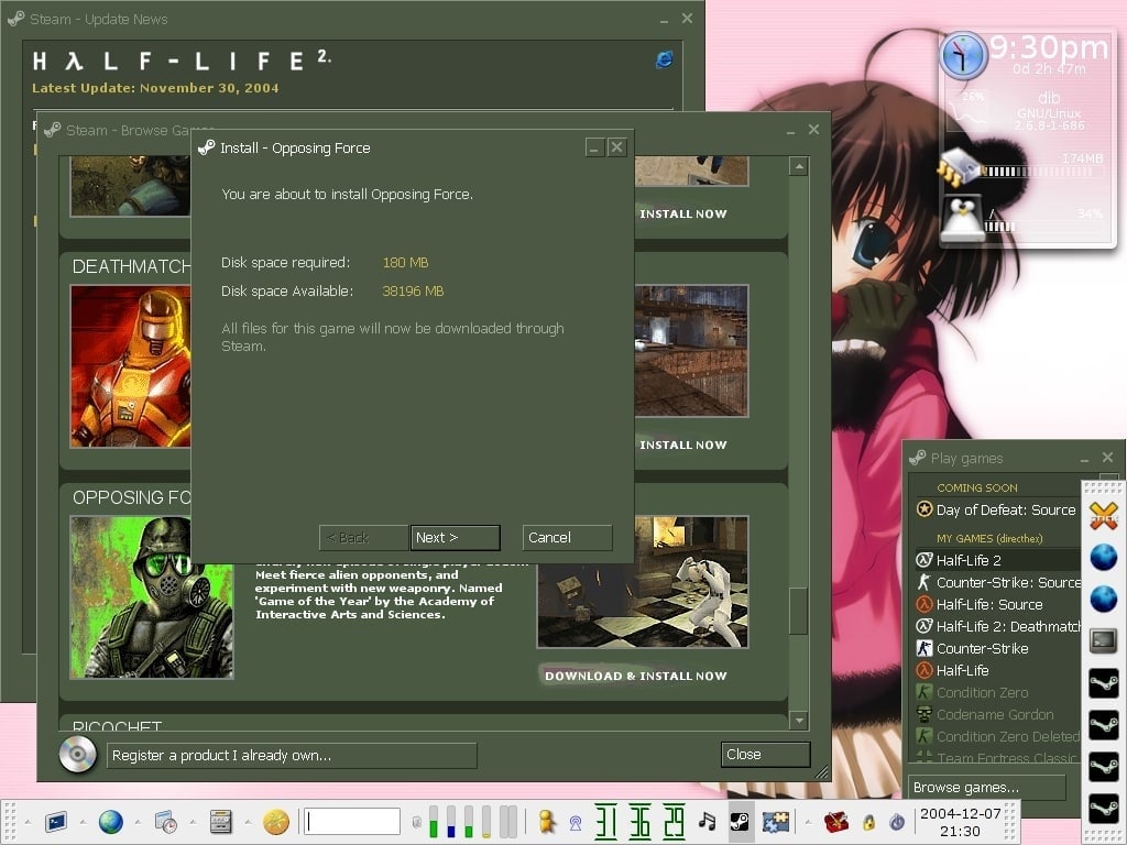 ЕЕ? Update: Sovember Install Force You are about to install Force, INSTALL NOW и ОЕАТНМАТСЕ Disk space required: Disk space INSTALL NOW OPPOSING bay of Defeat: Source Next Cancel 4 Meet fierce alien o