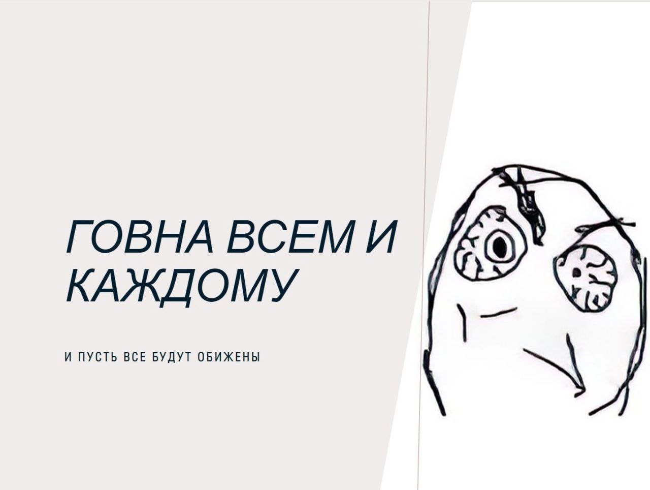 КАЖДОМУ ГОВНА ВСЕМ И ПУСТЬ ВСЕ БУДУТ ОБИЖЕНЫ