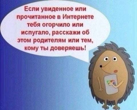 Если увиденное или прочитанное в Интернете тебя огорчило или испугало, расскажи об этом родителям или тем, кому ты доверяешь! a