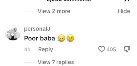 View 2 more Hide personalJ Poor baba Reply 405 View 7 replies