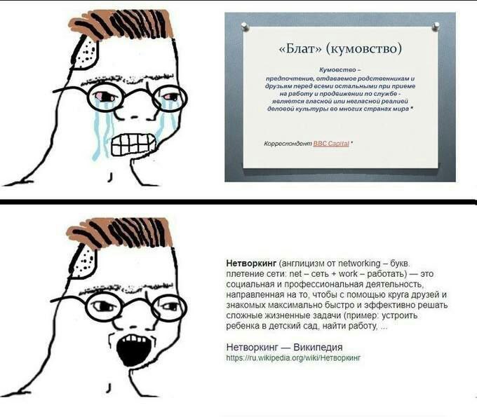 i «Блат» (кумовство) Кумовство предпочтение, отдаваемое родственникам и Эрузьям перед всеми остальными при приеме на работу и продвижении по службе являотся гласной или ногласной доловой культуры во м