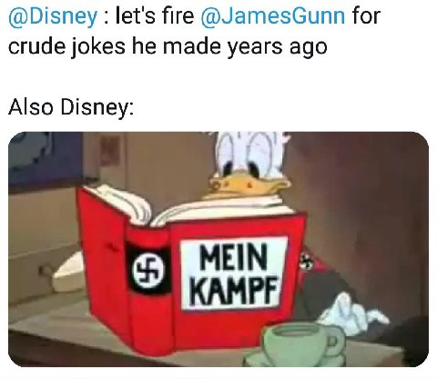 @Disney let's fire @JamesGunn for crude jokes he made years ago Also Disney: