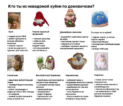 Кто ты из неведомой хуйни по домовичкам? Кузя Гномик (красный Домовёнка с веником Это еще че за хуйня? фетровый) скорее всего ПРЛ к хуям весь сор из терпит терпит, а потом любит припрятать темное прош