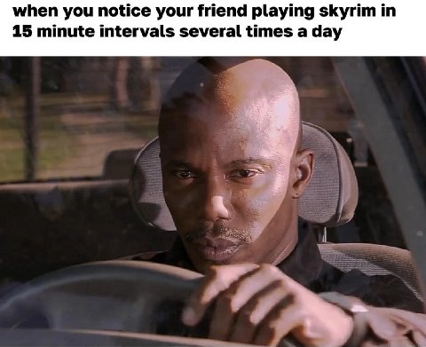 when you notice your friend playing skyrim in 15 minute intervals several times a day