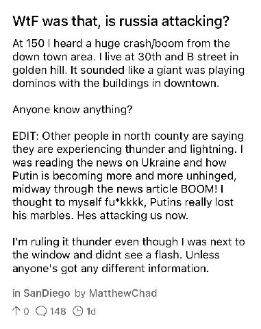 Terminally-online redditor finds out about thunder