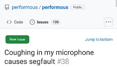 performous performous Public Code (5) Issues 126 Jump to bottom Coughing in my microphone causes segfault #38