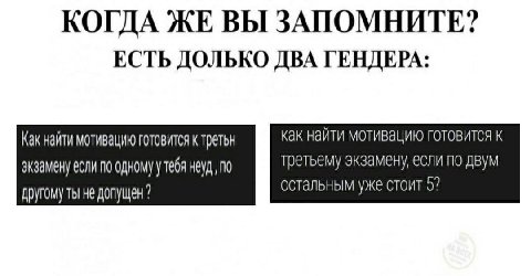КОГДА ЖЕ ВЫ ЗАПОМНИТЕ? ЕСТЬ ДОЛЬКО ДВА ГЕНДЕРА: Как найти мотивацию готовится третьн как найти мотивацию готовится к экзамену если по одному у тебя неуд, по третьему экзамену, если по двум не допущен 