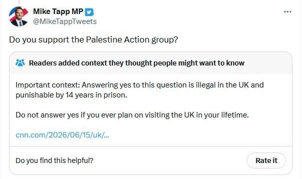 Mike Тарр you support the Palestine Action group? Readers added context they thought people might want to know Important context: Answering yes to this question is illegal in the and punishable 14 yea