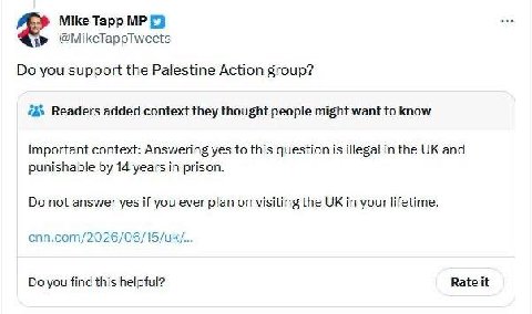 Mike Тарр you support the Palestine Action group? Readers added context they thought people might want to know Important context: Answering yes to this question is illegal in the and punishable 14 yea